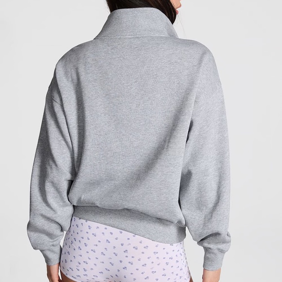 Victoria's Secret PINK Ivy Fleece Quarter-Zip Sweatshirt Gray XL NEW - Picture 2 of 4